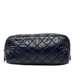 Chanel Coco Cocoon Handbag Pouch Accessory Case Navy Nylon Leather Women's CH...